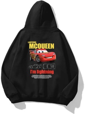 Emh Store Sevgililer Günü Özel Kapüşonlu Araba Baskılı Oversize Sweatshirt - Siyah