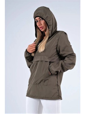 Modanı Seç Haki Kapüşonlu Kanguru Cepli Yağmurluk