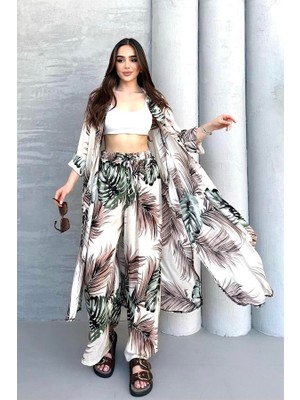 Modanı Seç Haki Desenli Cepli Beli Lastikli Gömlek Pantolon Kaftan Takım