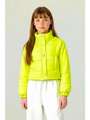 Modanı Seç Kız Çocuk Neon Yeşil Çıtçıtlı Fermuarlı Şişme Mont