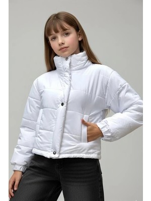 Modanı Seç Kız Çocuk Beyaz Çıtçıtlı Fermuarlı Şişme Mont