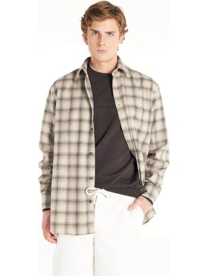 Ted Baker Oversized Klasik Yaka Ekose Bej Erkek Gömlek TBMRSH1041