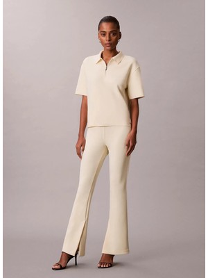 Calvin Klein Yüksek Bel Flare Krem Kadın Pantolon Tailored Knit Pull On Flare Pant