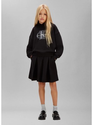 Calvin Klein Lastikli Bel Pilise Siyah Düz Kısa Kız Çocuk Etek IG0IG03059BEH