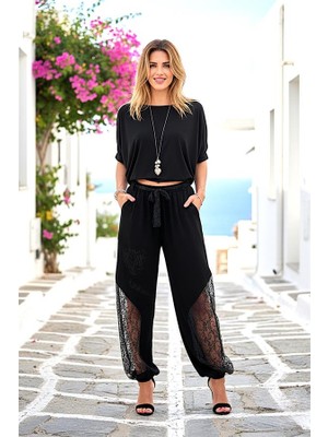 Modanı Seç Siyah Dantelli Şalvar Pantolon