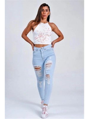 Modanı Seç Mavi Yırtık Detaylı Skinny Jeans