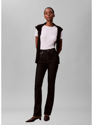 Calvin Klein Beyaz Kadın Standart Fit Desenli T-Shirt Ss Supıma Fıne Interlock Nano Lo