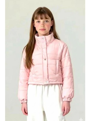 Modanı Seç Kız Çocuk Pudra Rengi Çıtçıtlı Fermuarlı Şişme Mont