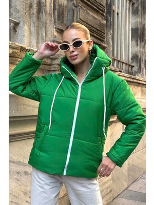 Modanı Seç Yeşil Su Geçirmez Kapüşonlu Şişme Mont