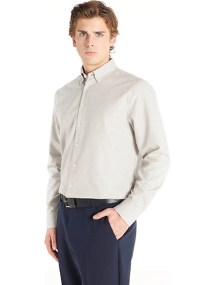 Ted Baker Comfort Fit Düğmeli Yaka Düz Vizon Erkek Gömlek TBMRSH1016