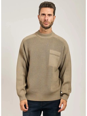 Boss Bisiklet Yaka Relaxed Desenli Açık Kahve Erkek Kazak Andern