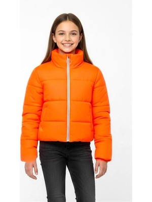 Modanı Seç Kız Çocuk Turuncu Sırtı Taş Baskılı Şişme Mont