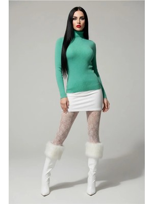 Modanı Seç Mint Yeşili Fitilli Balıkçı Yaka Kadın Triko Kazak