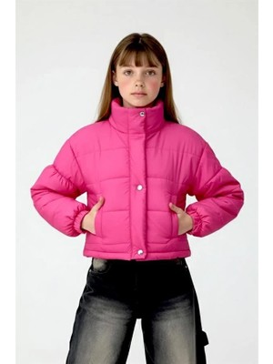 Modanı Seç Kız Çocuk Pembe Çıtçıtlı Fermuarlı Şişme Mont