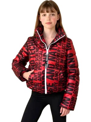 Modanı Seç Kız Çocuk Kırmızı Parlak Yazılı Şişme Mont