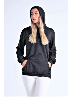 Modanı Seç Siyah Kapüşonlu Kanguru Cepli Şardonlu Sweatshirt