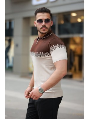 Livizmir Moda Erkek Hemşire Yaka Çift Renk Kısa Kollu Tişört