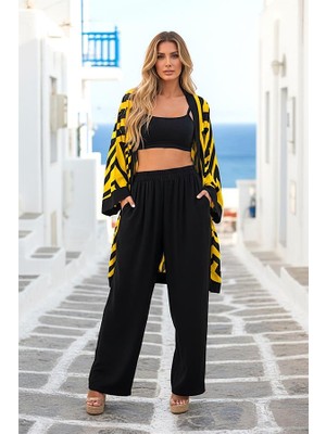 Modanı Seç Sarı Siyah Desenli Cepli Gömlek Pantolon Ikili Takım