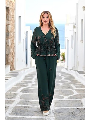 Modanı Seç Haki Desenli Bluz Pantolon Takım