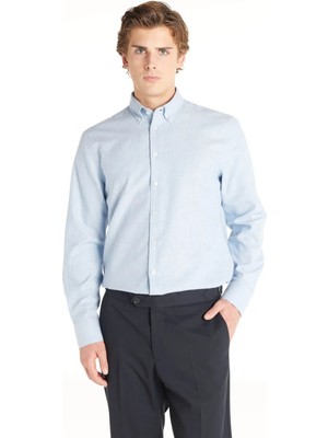 Ted Baker Comfort Fit Düğmeli Yaka Düz Açık Mavi Erkek Gömlek TBMRSH1016