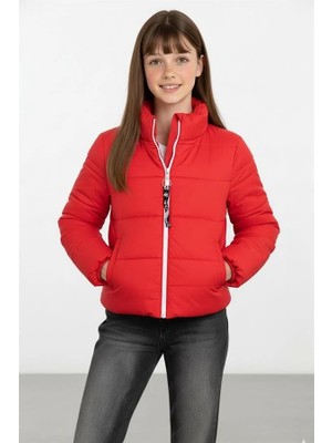 Modanı Seç Kız Çocuk Kırmızı Sırtı Taş Baskılı Şişme Mont