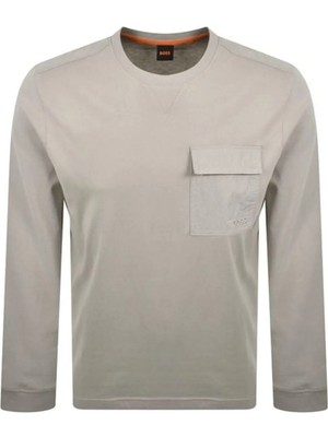 Boss Bisiklet Yaka Desenli Bej Erkek T-Shirt Te_protective