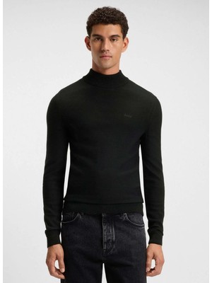 Boss Yarım Balıkçı Yaka Regular Fit Desenli Siyah Erkek Kazak Avac_m