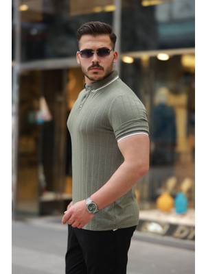 Livizmir Moda Erkek Düğme Yakalı Jakar Kumaş Kısa Kollu Tişört