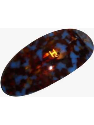 Heiri Krem - Siyah Saç Aksesuarı Oval Kemık Mavı Amber Toka