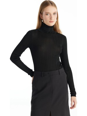 Ted Baker Balıkçı Yaka Standart Düz Siyah Kazak Kadın TBWRKW1058