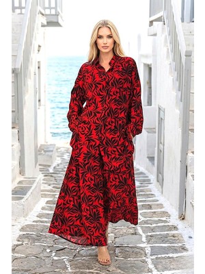 Modanı Seç Kırmızı Desenli Kolu Apoletli Cepli Gömlek Pantolon Takım