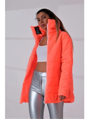 Modanı Seç Nar Çiçeği Dik Yaka Su Geçirmez Uzun Şişme Mont