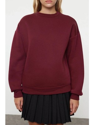 Epilons 3 Iplik Şardonlu Bisiklet Yaka Sweatshirt Bordo