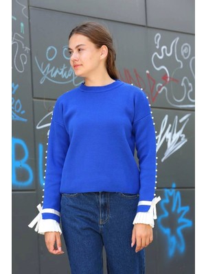 Epilons Boncuklu Bile Detaylı Kazak Saks Mavisi