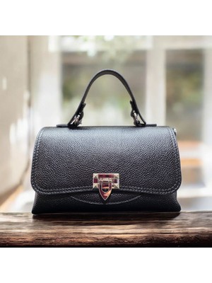 Valvic Hakiki Deri 3 Bölmeli Özel Kilitli 2 Farklı Uzun Saplı Bayan Çantası