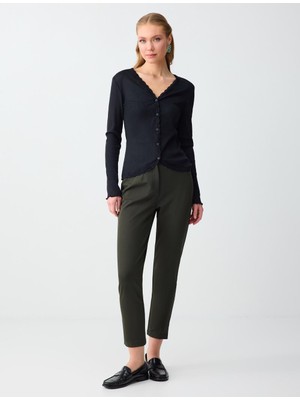 Jimmy Key Haki Yüksek Bel Normal Paça Örme Pantolon