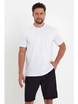 Nemere Erkek Düz T-Shirt Kısa Kol Bisiklet Yaka Regular Fit Rahat Kalıp Günlük Tişört - Beyaz