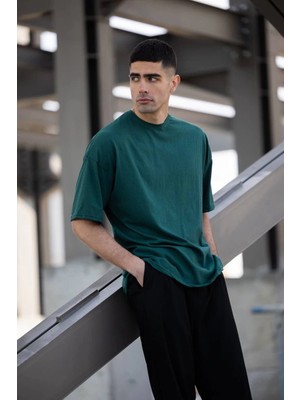 Nemere Erkek Düz T-Shirt Kısa Kol Bisiklet Yaka Regular Fit Rahat Kalıp Günlük Tişört - Haki