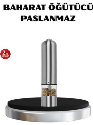 Epilons Mey Ithalat® Otomatik Baharat Öğütücü Seti – Pilli, Paslanmaz Çelik, LED Aydınlatmalı