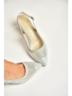 Fox Shoes Y820403014 Gümüş Sim Kalın Topuklu Kadın Abiye Ayakkabı