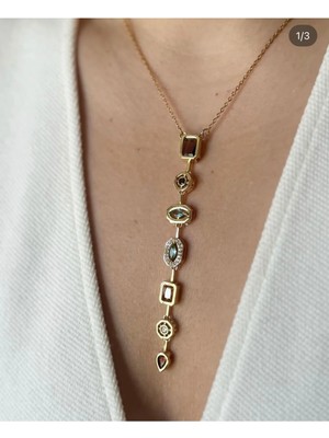 Eredka Renkli Taşlı Çelik Y Model Paslanmaz Çelik Kolye