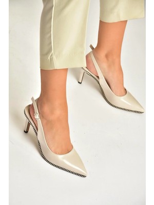 Fox Shoes Y572099760 Bej Rustik Ince Topuklu Kadın Ayakkabı