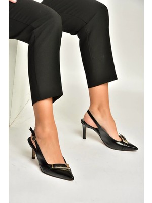 Fox Shoes Y572110960 Siyah Rustik Ince Topuklu Kadın Ayakkabı
