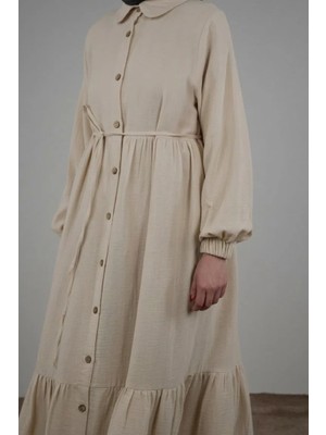 Ande Tesettür Katlı Müslin Elbise/ Ferace - Bej
