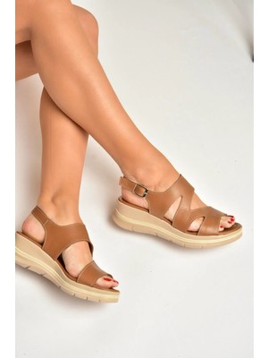 Fox Shoes Y555210403 Taba Hakiki Deri Kadın Sandalet