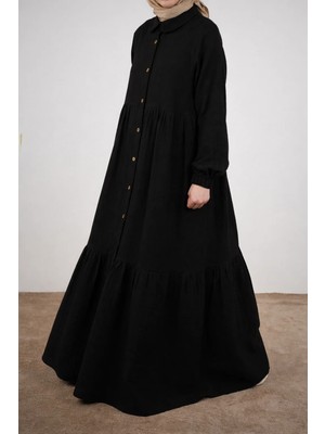 Ande Tesettür Katlı Müslin Elbise/ Ferace - Siyah