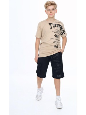 Rapapa Vizon  Baskılı Erkek Çocuk Tişört Şort Takım – Yazlık Rahat Spor Kombin 0903V