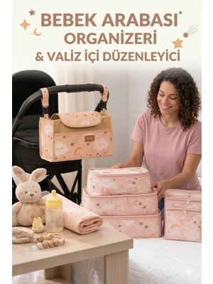Premium Bebek Arabası Organizer Çanta I 6'lı Set Desenli Bavul Valiz Içi Çok Amaçlı Organizer