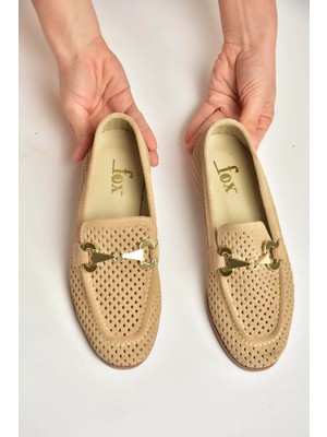 Fox Shoes Y291262402 Bej Süet Toka Detaylı Kadın Babet