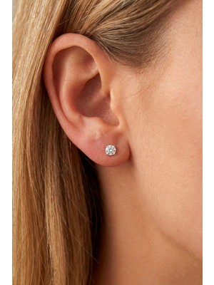 Silvera Telkari 925 Ayar Gümüş Kadın Zirkon Taşlı 4 mm Tektaş Küpe ST415